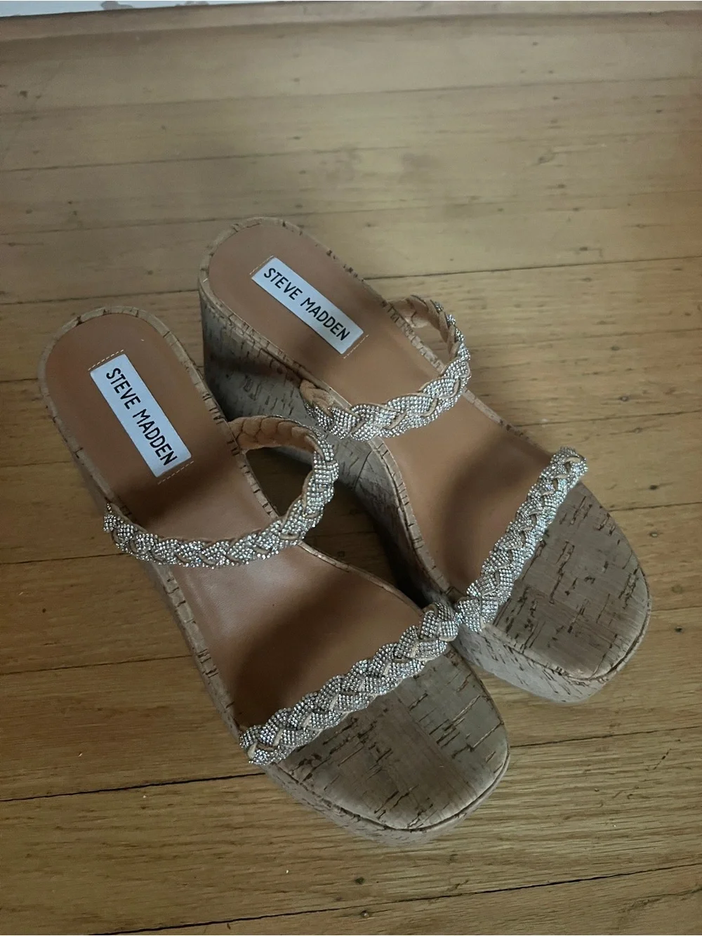 Steve Madden Cork Platform Wedges with Braided Beaded Straps